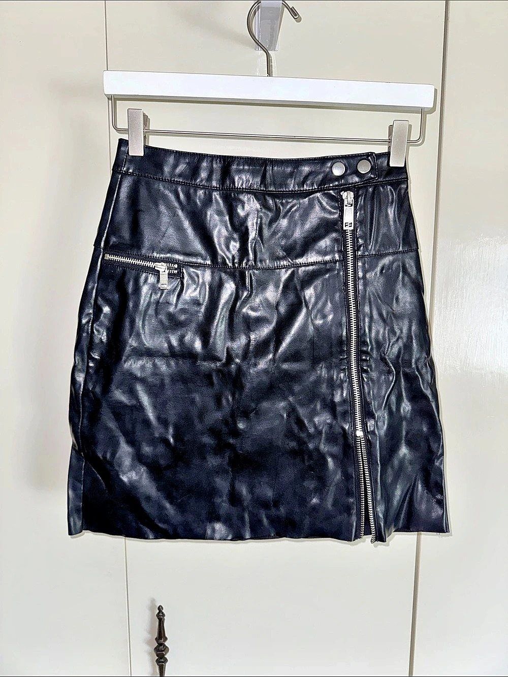 Faux Leather Moto Skirt in Black